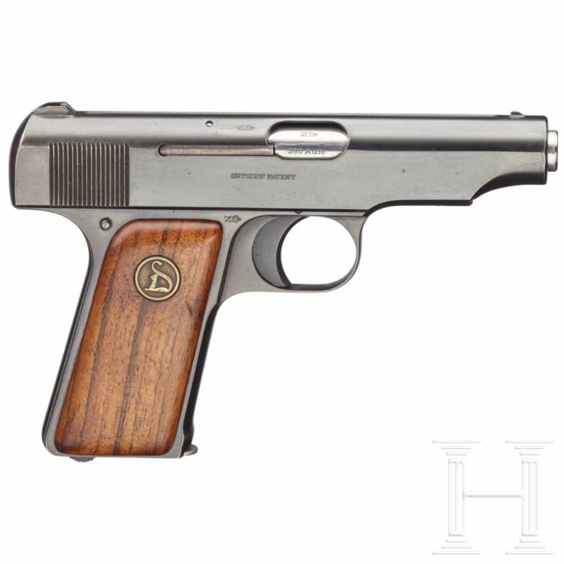 An Ortgies pistol in cal. 9 mm short, export model with holsterKal. 9 mm Brown. kurz, Nr. 141551, - Bild 2 aus 4