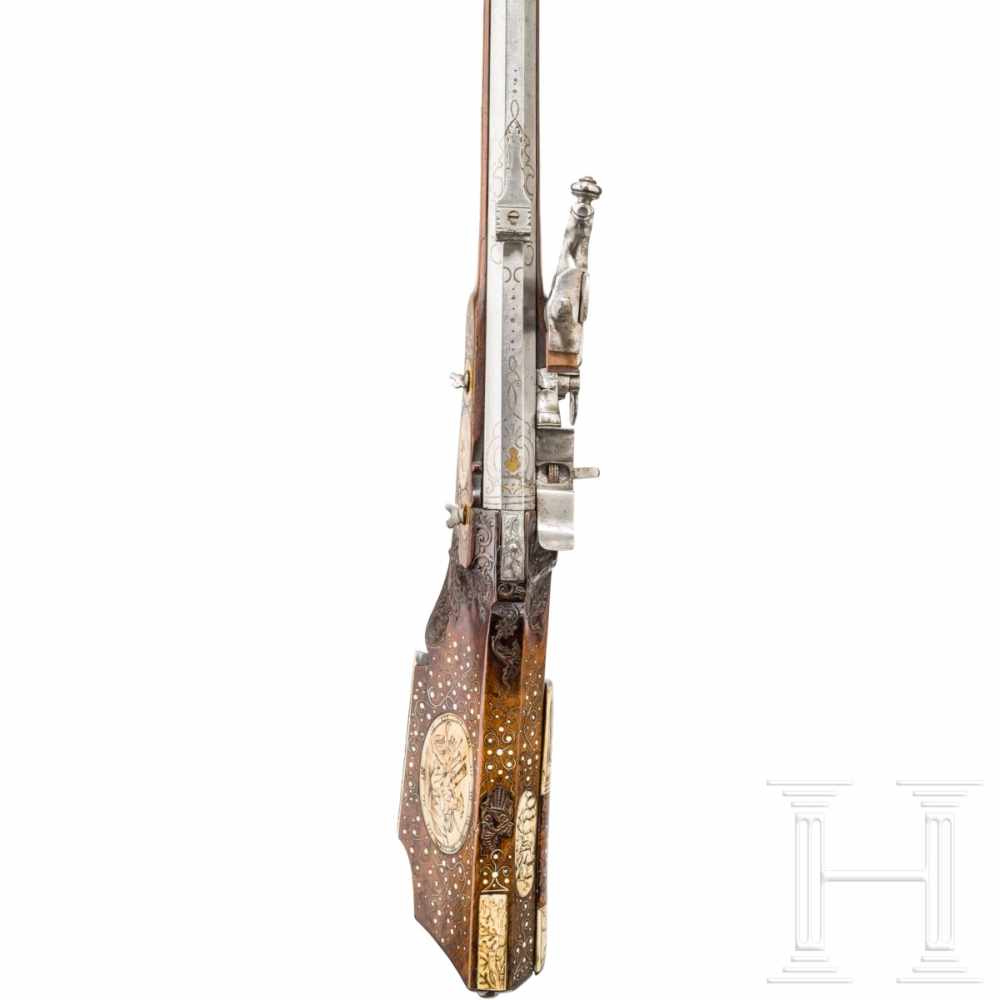 A Bohemian deluxe wheellock rifle with rich bone veneer, circa 1680/1700Octagonal barrel slightly - Image 5 of 9