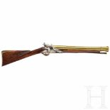 An English flintlock blunderbuss, circa 1780Balustergegliederter Messinglauf mit kanonierter, leicht