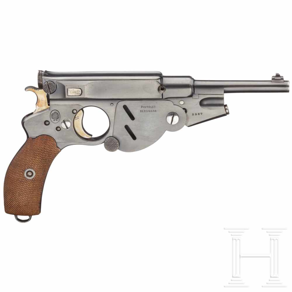 A Bergmann Mod. 1896 No. 3, with charging clipCal. 6.5 mm Bergmann, no. 3387, bright bore, length - Image 3 of 5