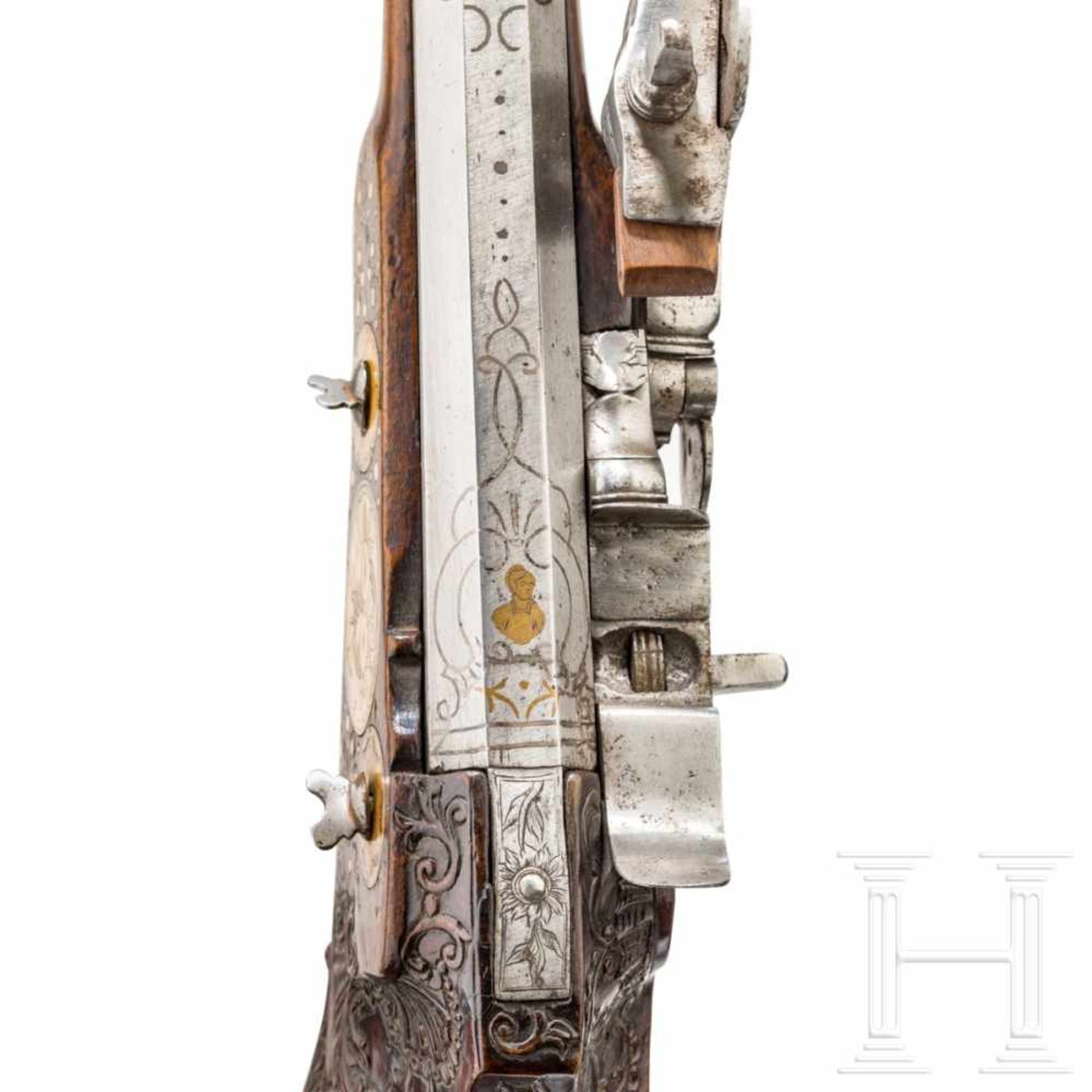 A Bohemian deluxe wheellock rifle with rich bone veneer, circa 1680/1700Octagonal barrel slightly - Bild 8 aus 9