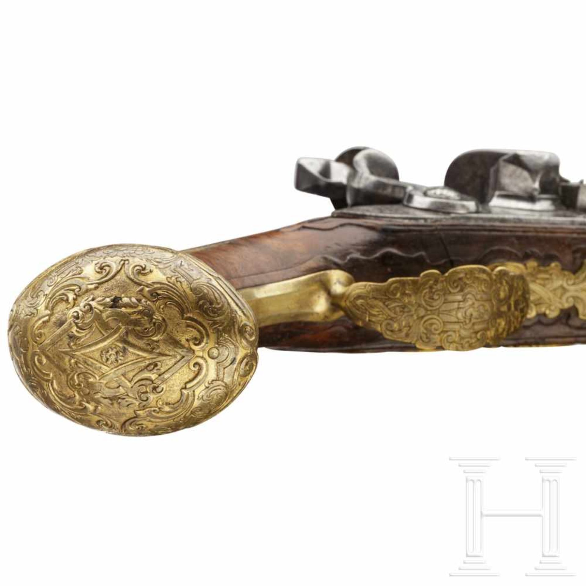 A deluxe flintlock pistol, Johann Schifter of Vienna, circa 1720/30Round barrel of fine, wrapped - Bild 7 aus 7
