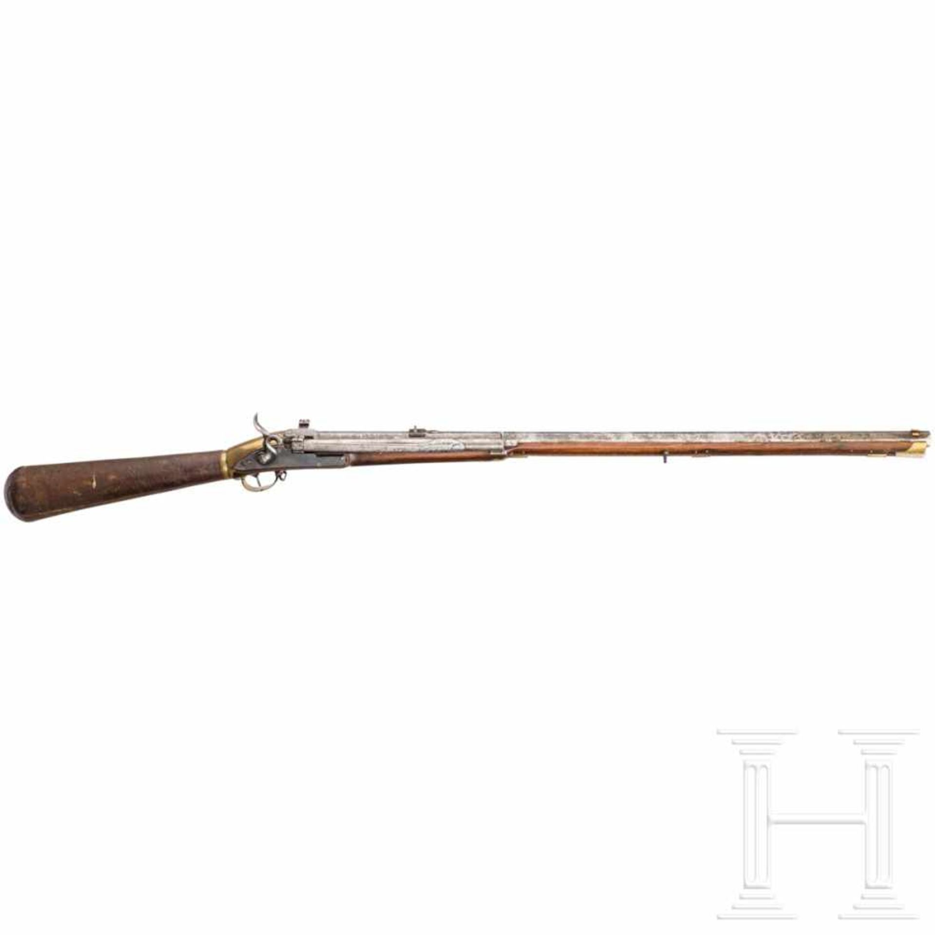 A repeating air rifle, Girardoni system, 18th centuryOctagonal barrel in 12.5 mm calibre, length