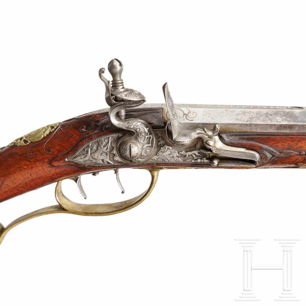 A deluxe flintlock rifle, Caspar Neureitter of Prague, circa 1730The octagonal barrel slightly - Image 4 of 10