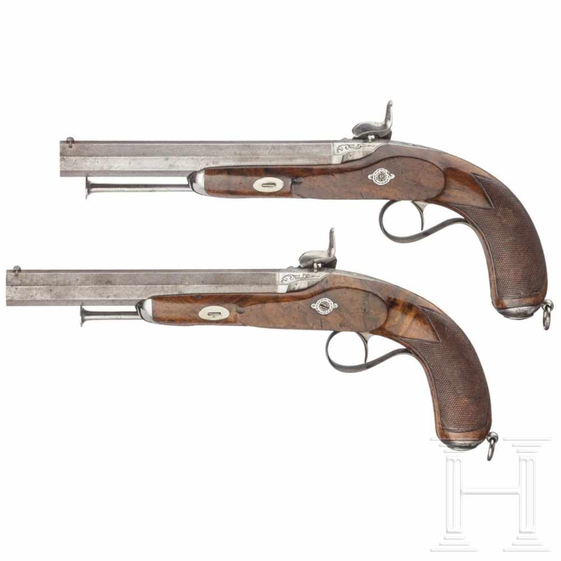 A pair of percussion pistols, Devisme in Paris, circa 1840Gezogene Oktagonalläufe im Kaliber 17 - Bild 5 aus 6