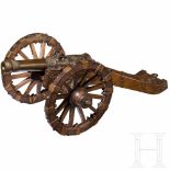 A model cannon with carriage, Nuremberg, dated 1650Multi-stepped bronze barrel with beautiful age