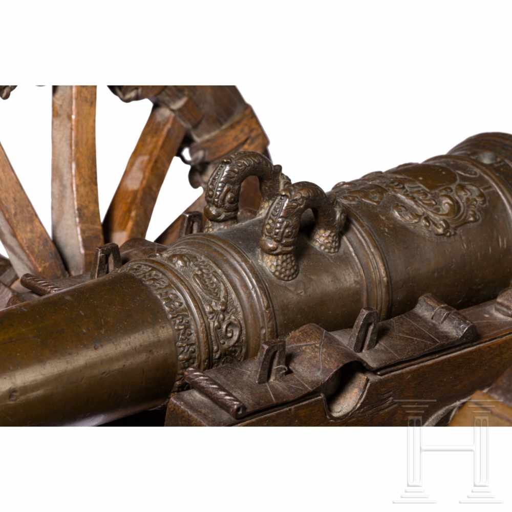 A model cannon with carriage, Nuremberg, dated 1650Multi-stepped bronze barrel with beautiful age - Image 7 of 7