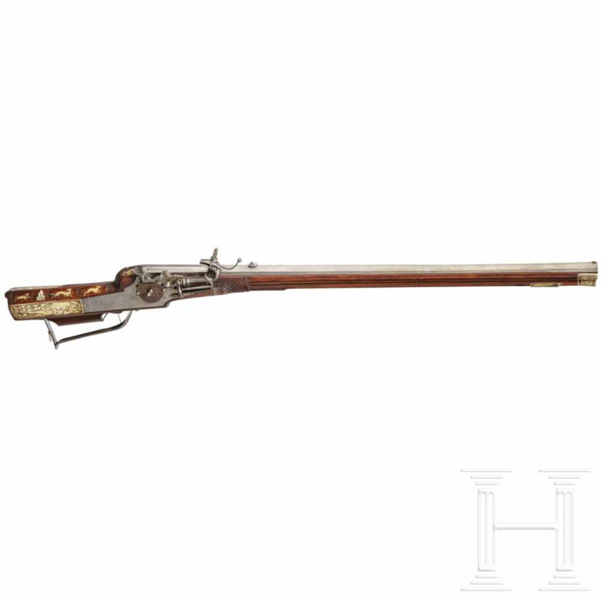 A South German wheellock rifle from the armoury of the princes of Salm-Reifferscheidt, dated 1649The - Bild 2 aus 10