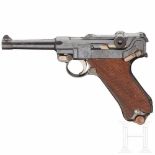 A pistol 08, DWM 1917Kal. 9 mm Luger, Nr. 1658b. Nummerngleich inkl. Schlagbolzen. Blanker Lauf. Dt.