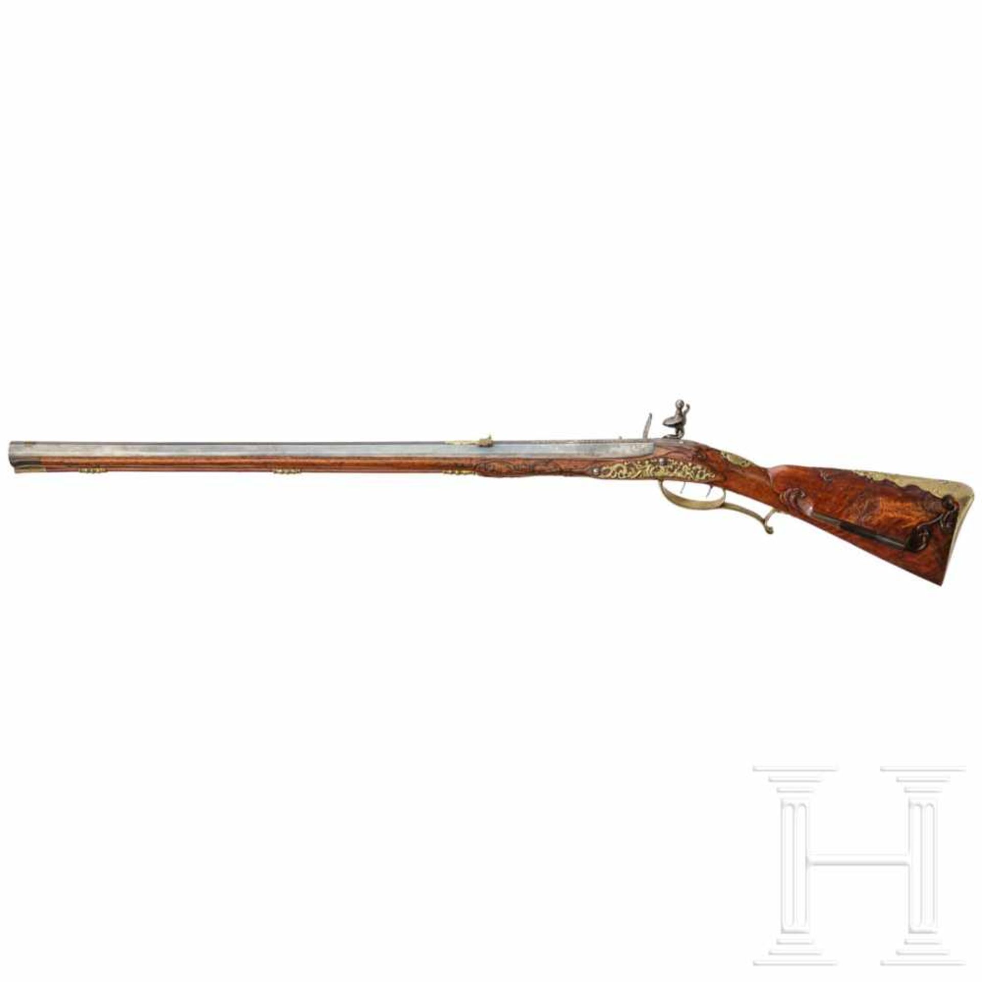 A deluxe flintlock rifle, Caspar Neureitter of Prague, circa 1730The octagonal barrel slightly - Bild 3 aus 10