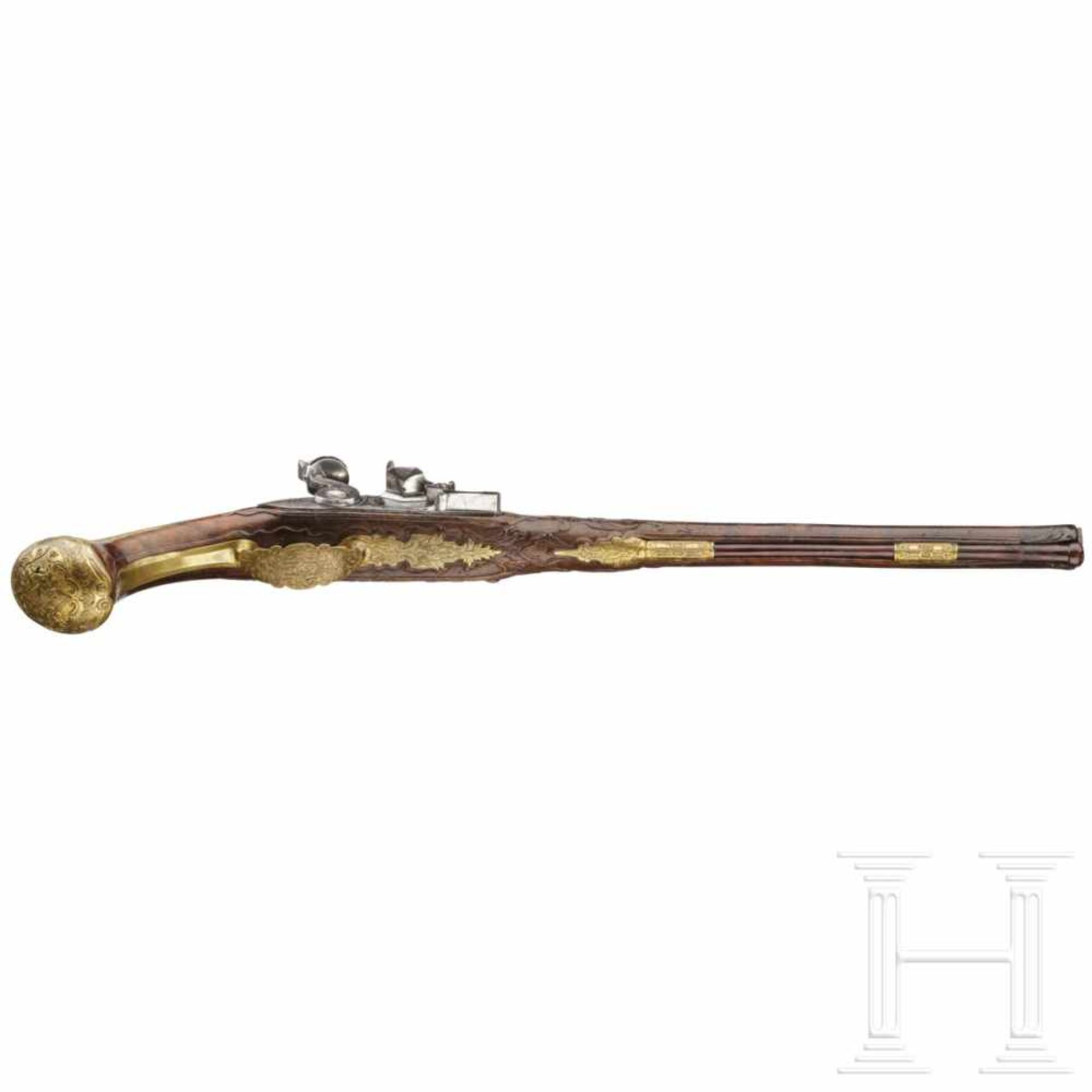 A deluxe flintlock pistol, Johann Schifter of Vienna, circa 1720/30Round barrel of fine, wrapped - Bild 4 aus 7