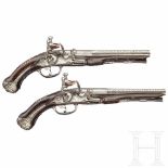 A pair of travelling pistols, Francesco Rizzi in Piacenza, circa 1700The barrels with fluting at the