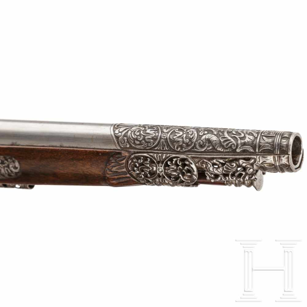 A luxurious Italian miquelet-rifle with chiselled decoration, Brescia, circa 1680Round barrel with - Image 9 of 11