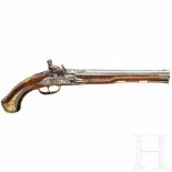 A deluxe German flintlock pistol with fine chiselling, circa 1730The round, smooth bore barrel