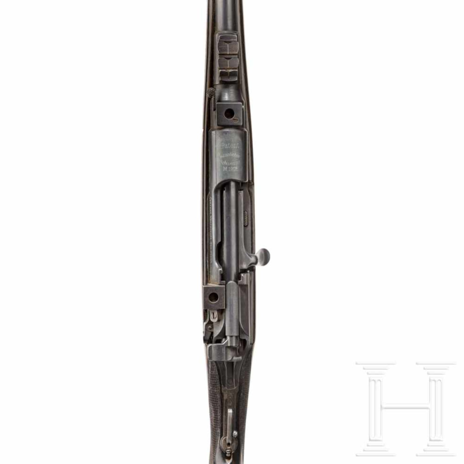 A Mannlicher-Schönauer M 1905 short rifleKal. 9x56 M.Sch., Nr. 472, blanker Lauf, Länge 45 cm. - Bild 3 aus 3