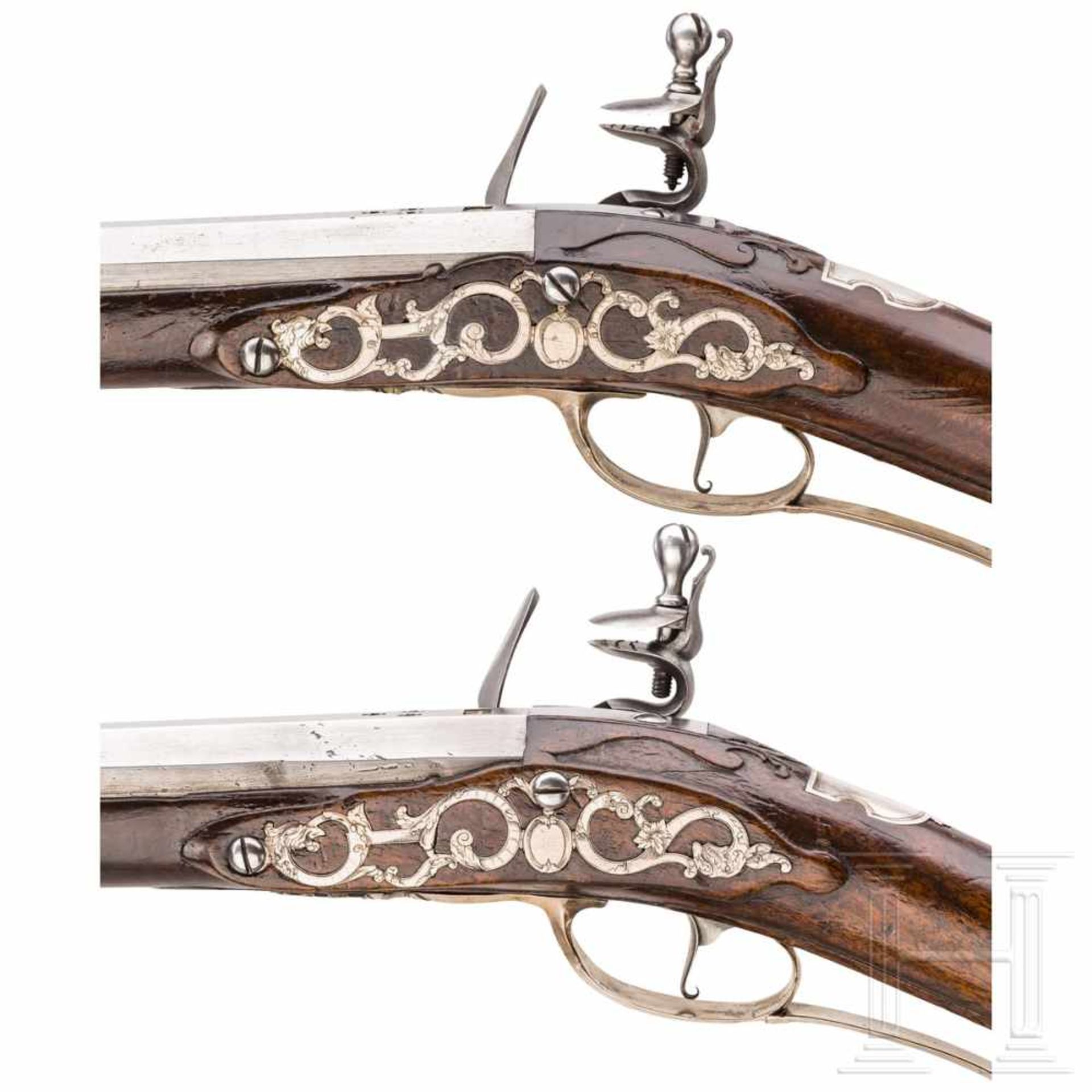 A pair of silver-mounted flintlock rifles, Elferding, Onoldsbach (Ansbach/Bavaria), circa 1730Two- - Bild 7 aus 7