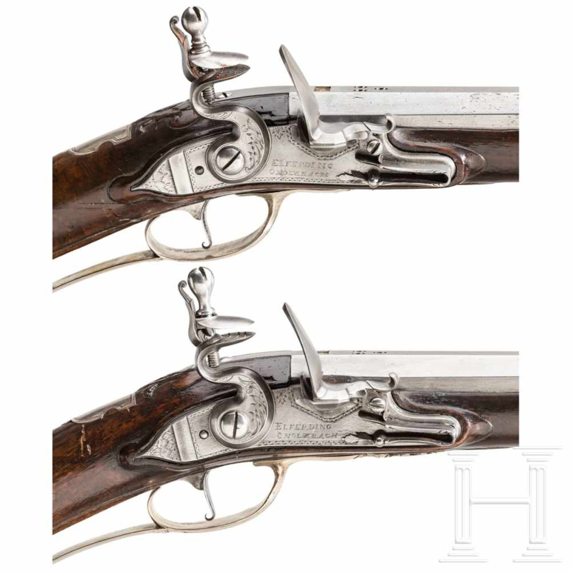 A pair of silver-mounted flintlock rifles, Elferding, Onoldsbach (Ansbach/Bavaria), circa 1730Two- - Bild 3 aus 7