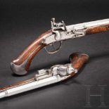 A rare pair of flintlock holster pistols made for superimposed loads, from the armoury of the