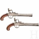 A pair of flintlock travel pistols, Turin, ca. 1780Einfach gestufte, runde Läufe mit kanonierten