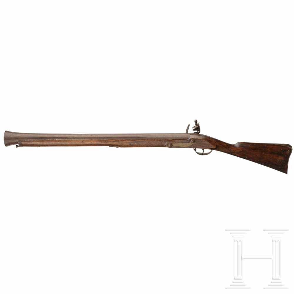 An English brass-inlaid flintlock blunderbuss, 18th centuryAchtkantiger, in rund übergehender, - Image 2 of 3