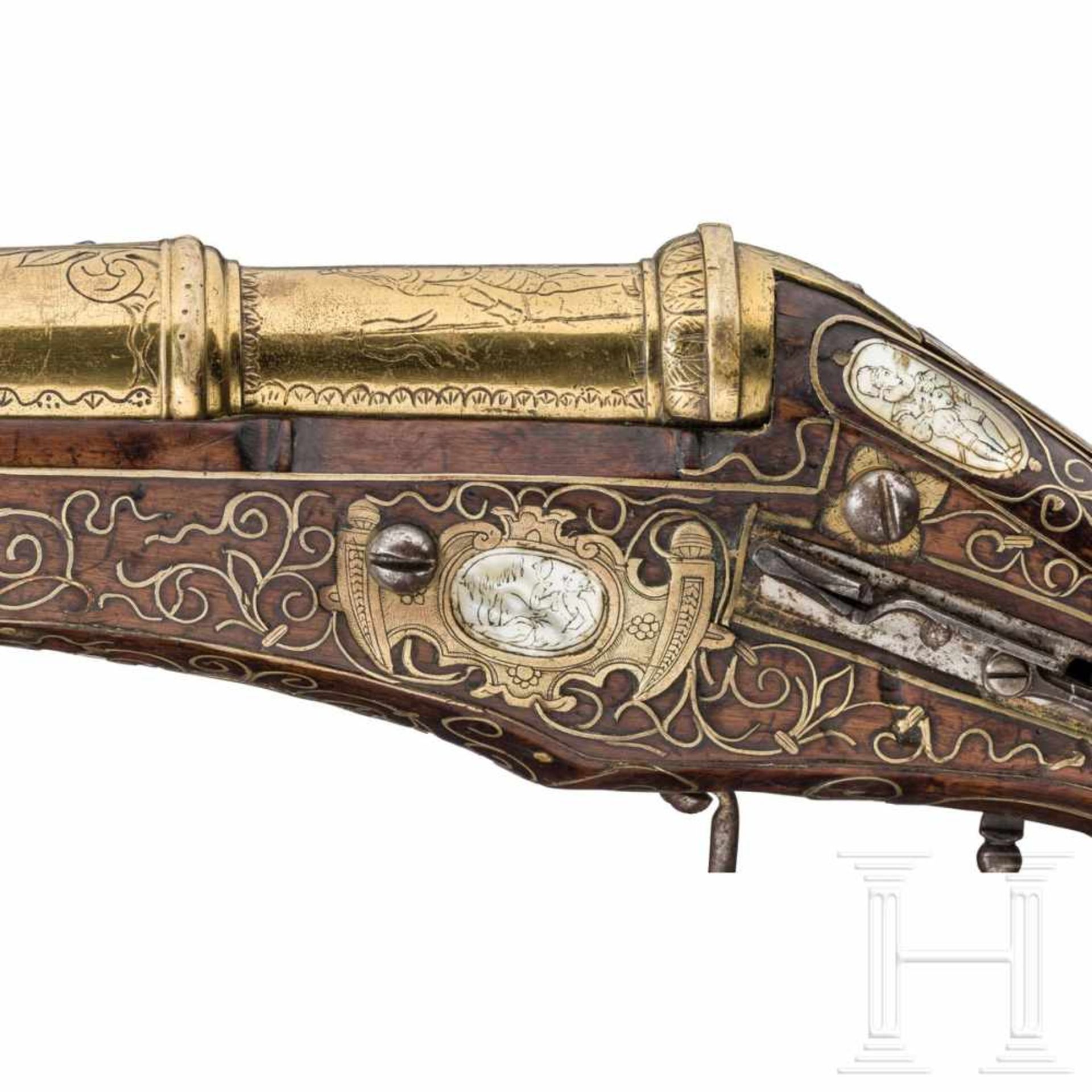 A rare mortar-wheellock pistol with a bronze barrel, Nuremberg, circa 1590The round bronze barrel - Bild 9 aus 9