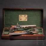 A cased pair of flintlock pistols with a detachable stock, H. W. Mortimer & Co. of London, circa