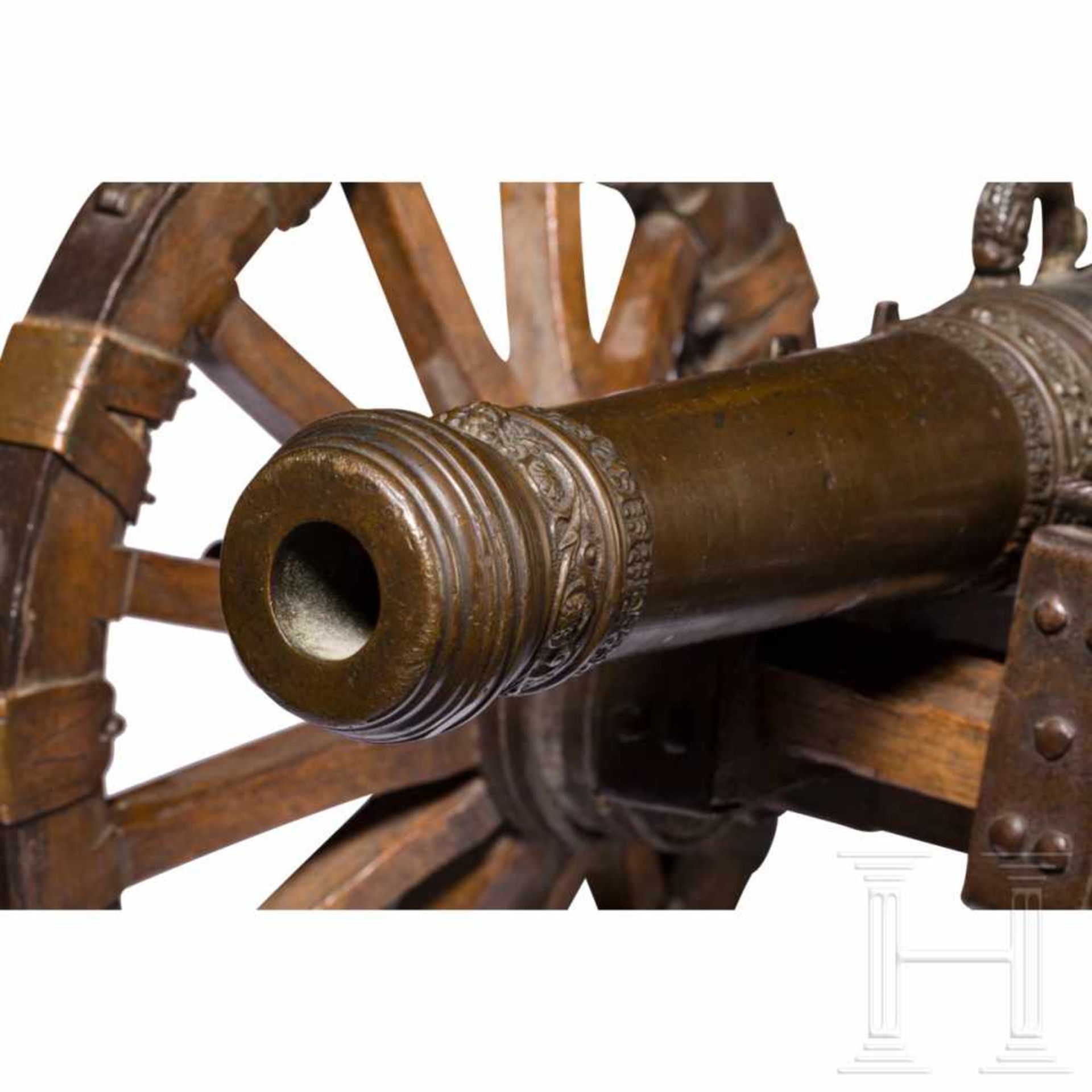 A model cannon with carriage, Nuremberg, dated 1650Multi-stepped bronze barrel with beautiful age - Bild 5 aus 7