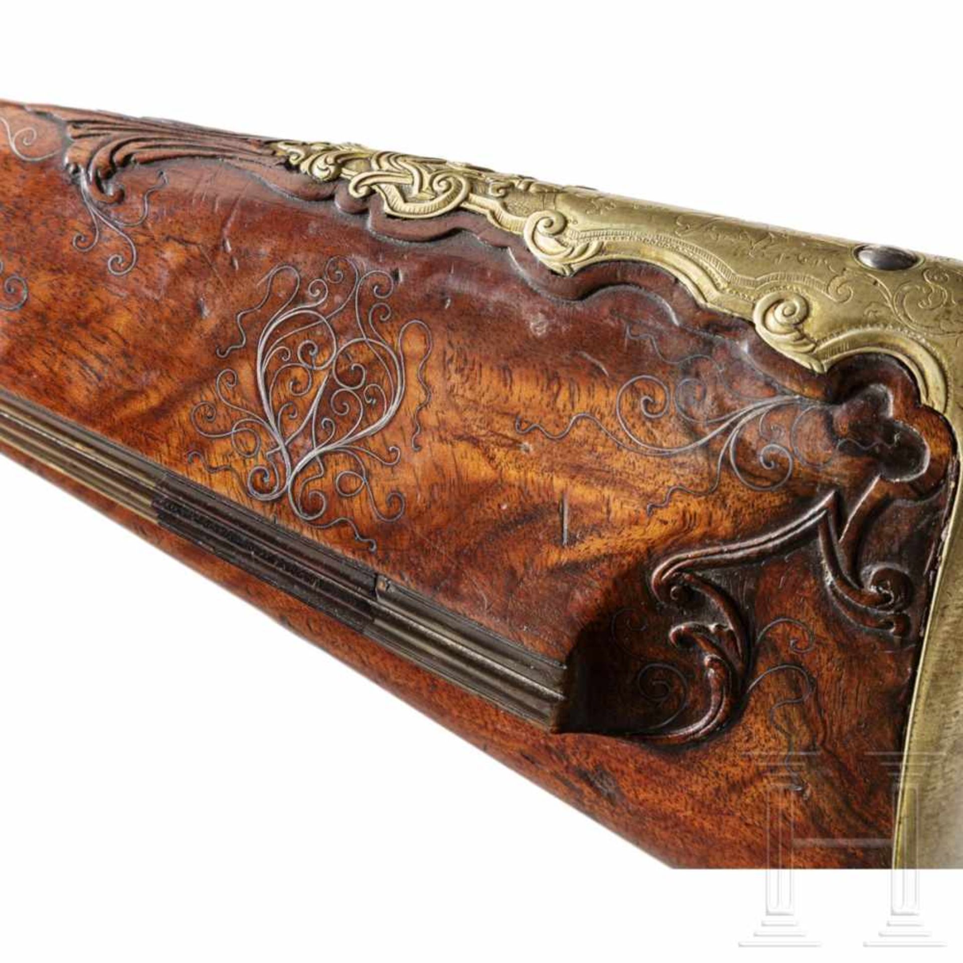 A deluxe flintlock rifle, Caspar Neureitter of Prague, circa 1730The octagonal barrel slightly - Bild 10 aus 10