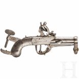 A alerting flintlock pistol, system Regnier, Flemish/French, ca. 1800Runder Lauf mit glatter Seele