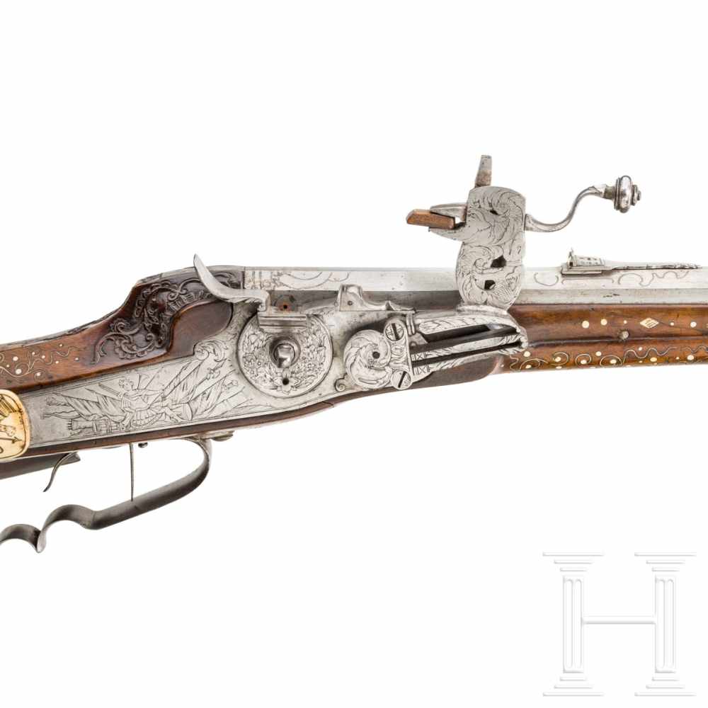 A Bohemian deluxe wheellock rifle with rich bone veneer, circa 1680/1700Octagonal barrel slightly - Image 3 of 9