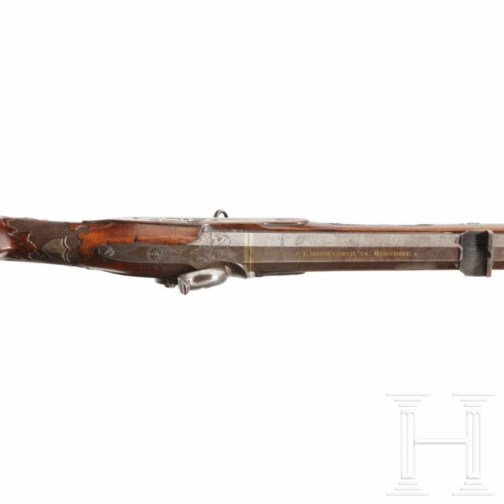 A percussion rifle, Morgenroth in Suhl, circa 1820Gezogener Oktagonallauf aus Damaststahl im Kaliber - Bild 3 aus 3