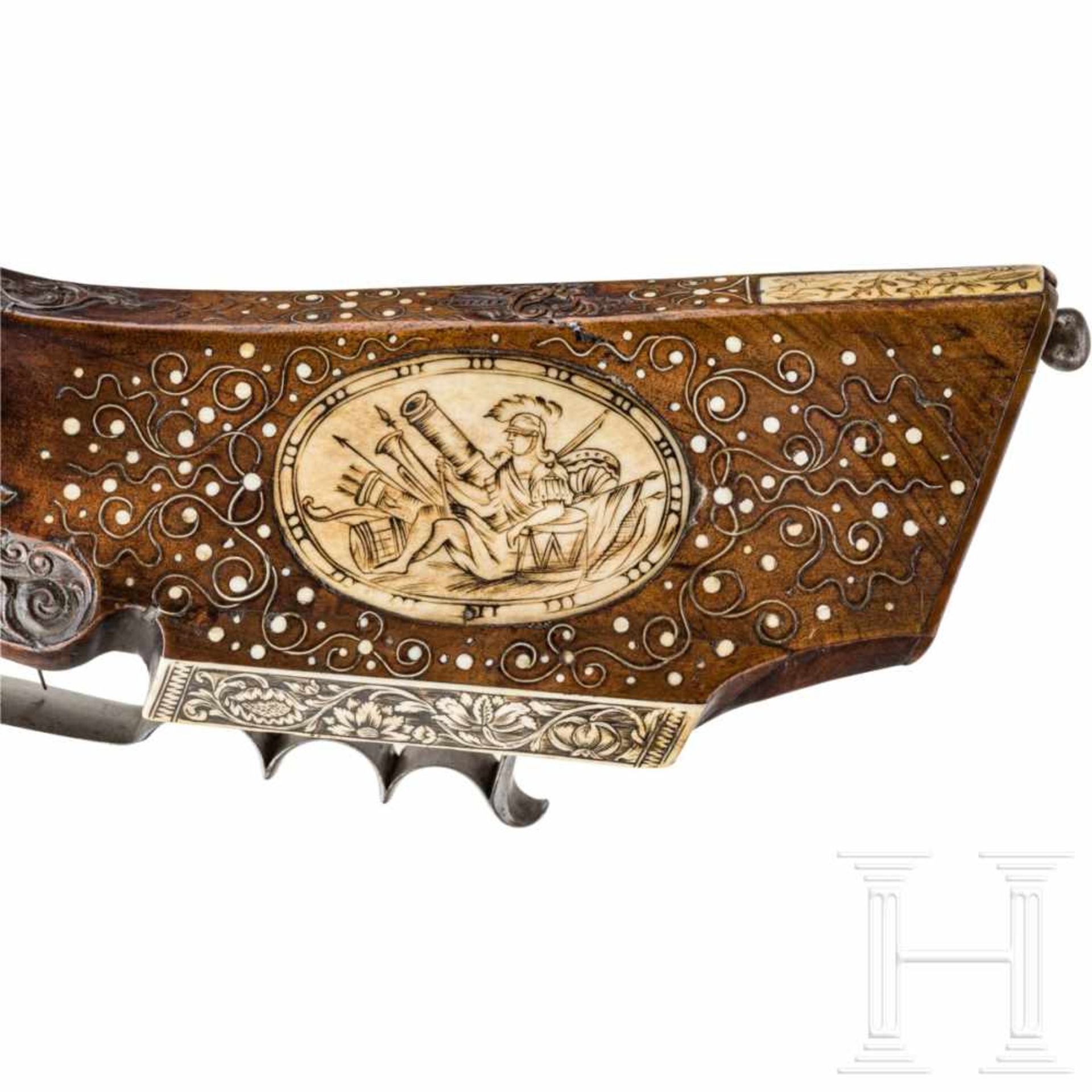 A Bohemian deluxe wheellock rifle with rich bone veneer, circa 1680/1700Octagonal barrel slightly - Bild 9 aus 9