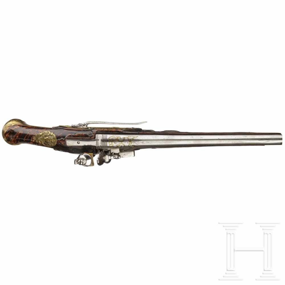 A Brescian flintlockpistol ca. 1740Glatter Lauf im Kaliber 11 mm, auf der Oberseite Laufschiene, - Image 2 of 2