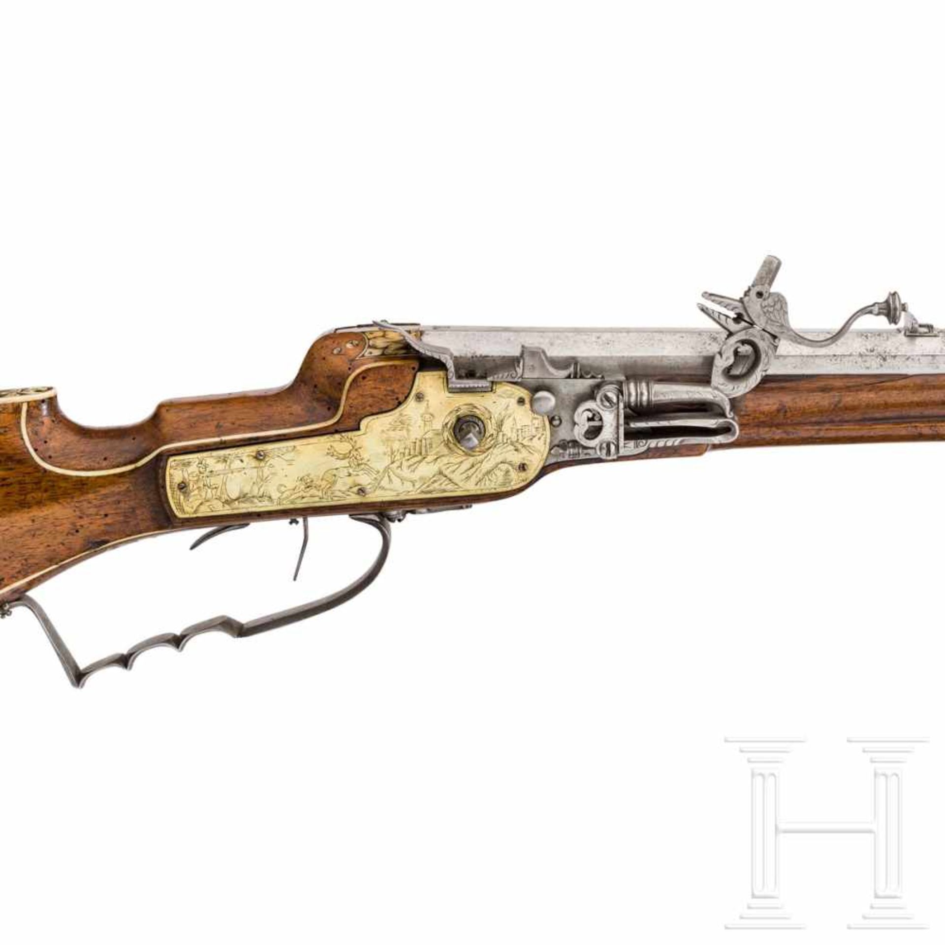 A southern German wheellock rifle with fine bone veneer, circa 1630/40Octagonal barrel slightly - Bild 3 aus 10
