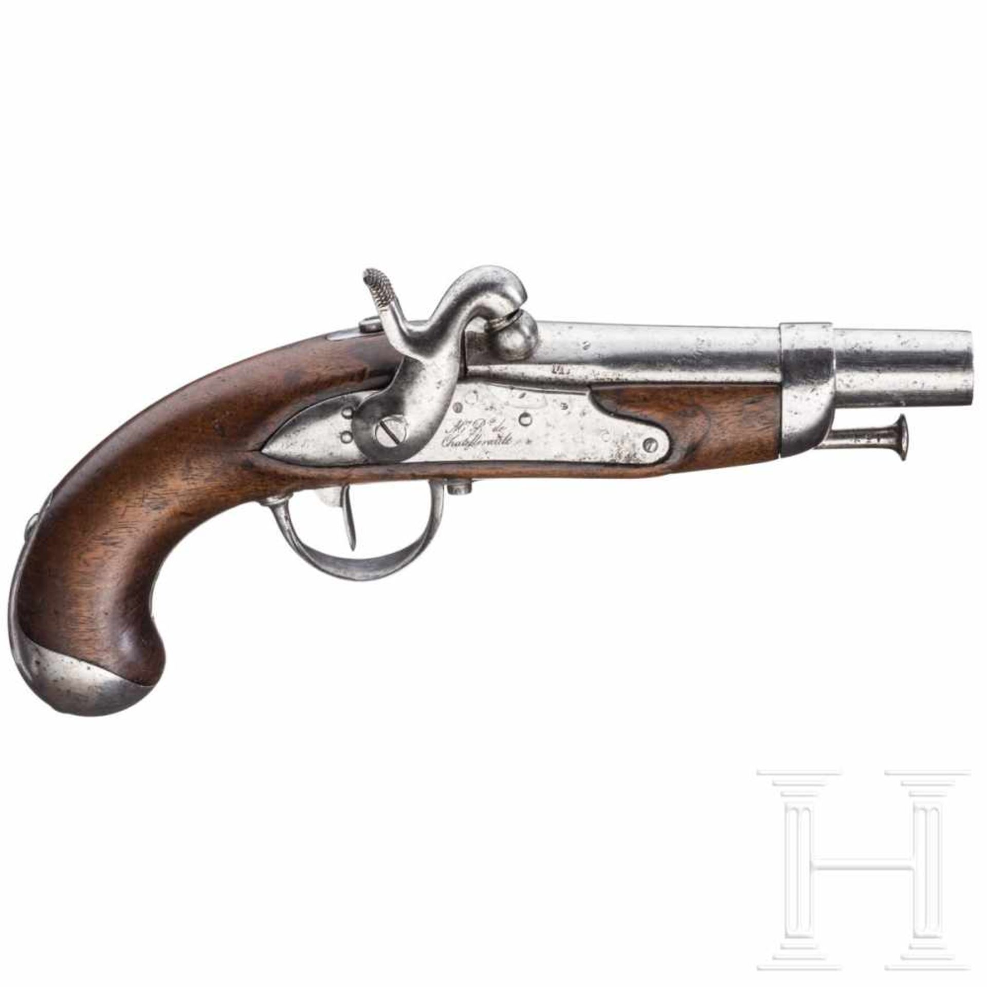 A pistol M 1822 T for gendarmsGlatter Lauf im Kaliber 15,5 mm, über der Kammer mehrfach gestempelt