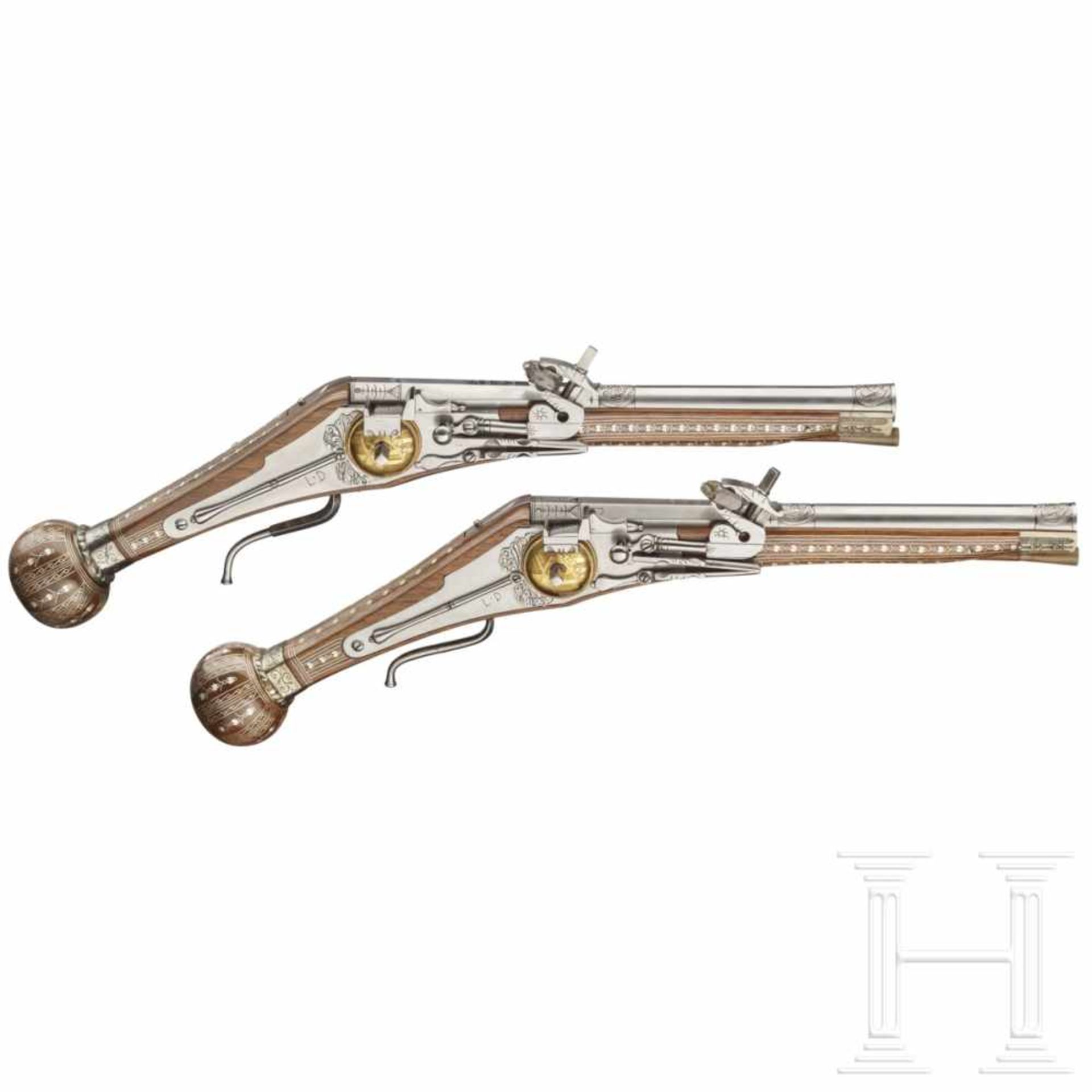 A pair of Saxon wheellock puffers in the style of circa 1570Octagonal, then round, smooth bore