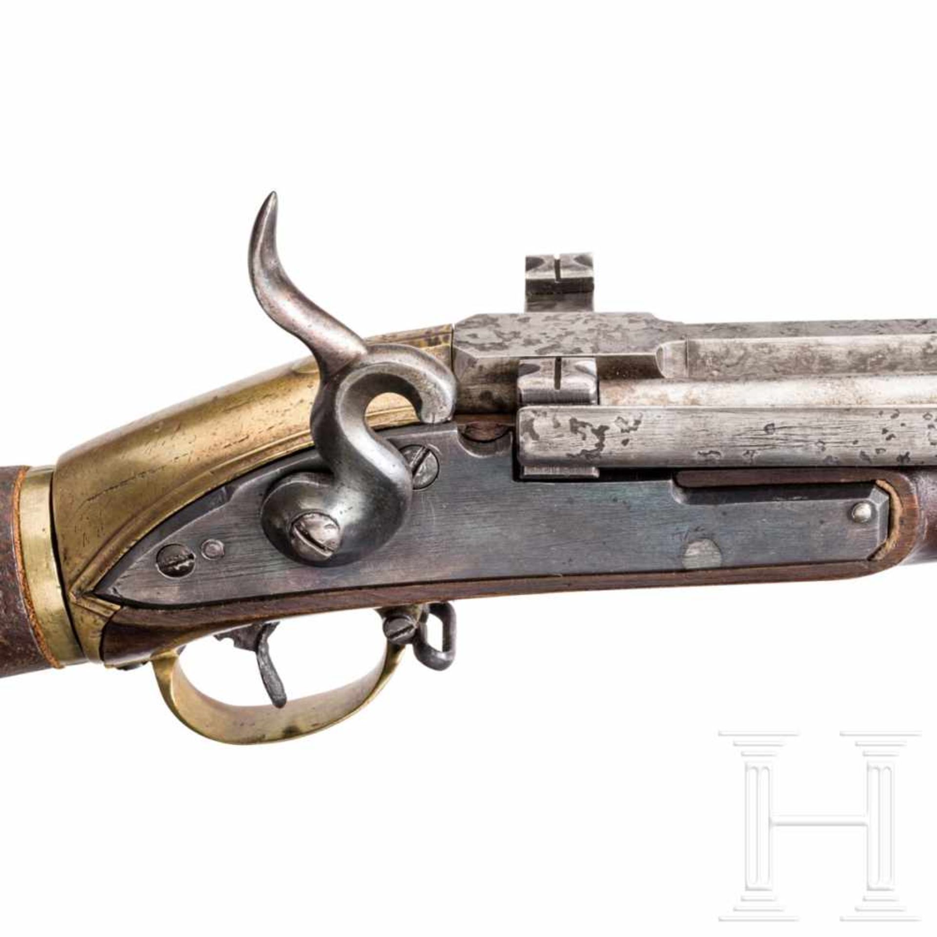 A repeating air rifle, Girardoni system, 18th centuryOctagonal barrel in 12.5 mm calibre, length - Bild 5 aus 7