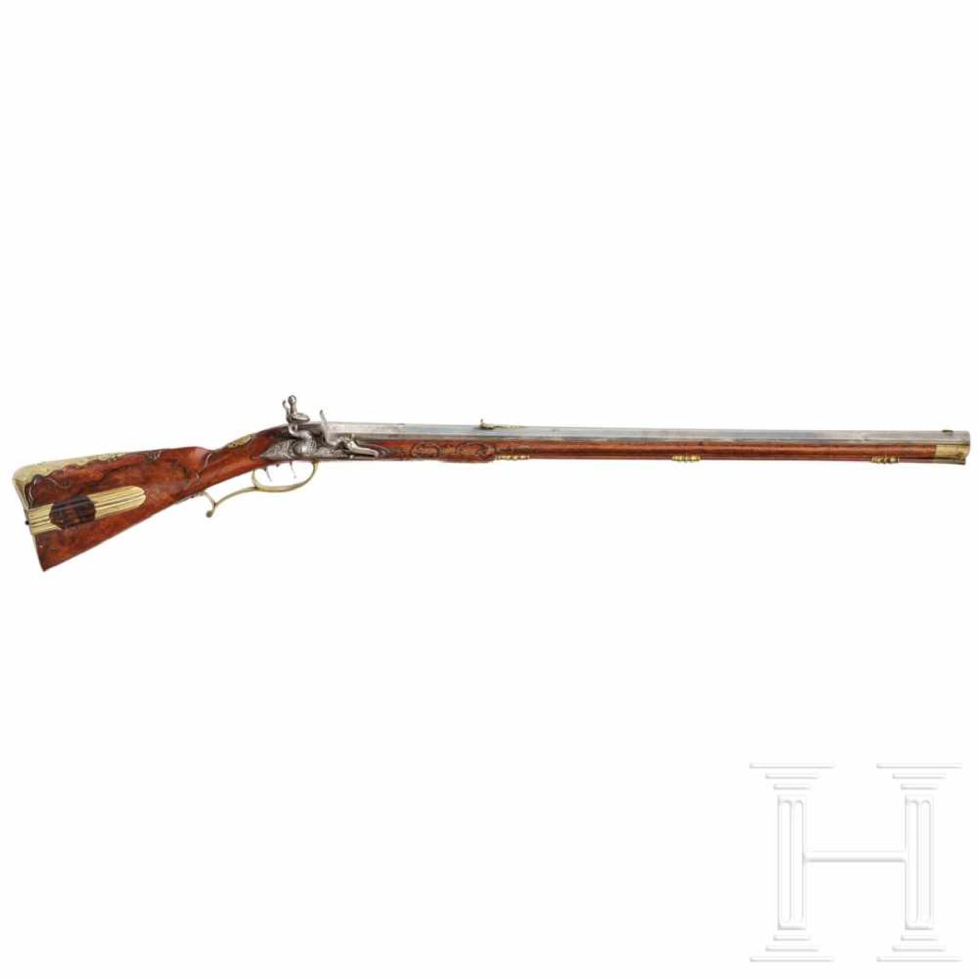 A deluxe flintlock rifle, Caspar Neureitter of Prague, circa 1730The octagonal barrel slightly - Bild 2 aus 10