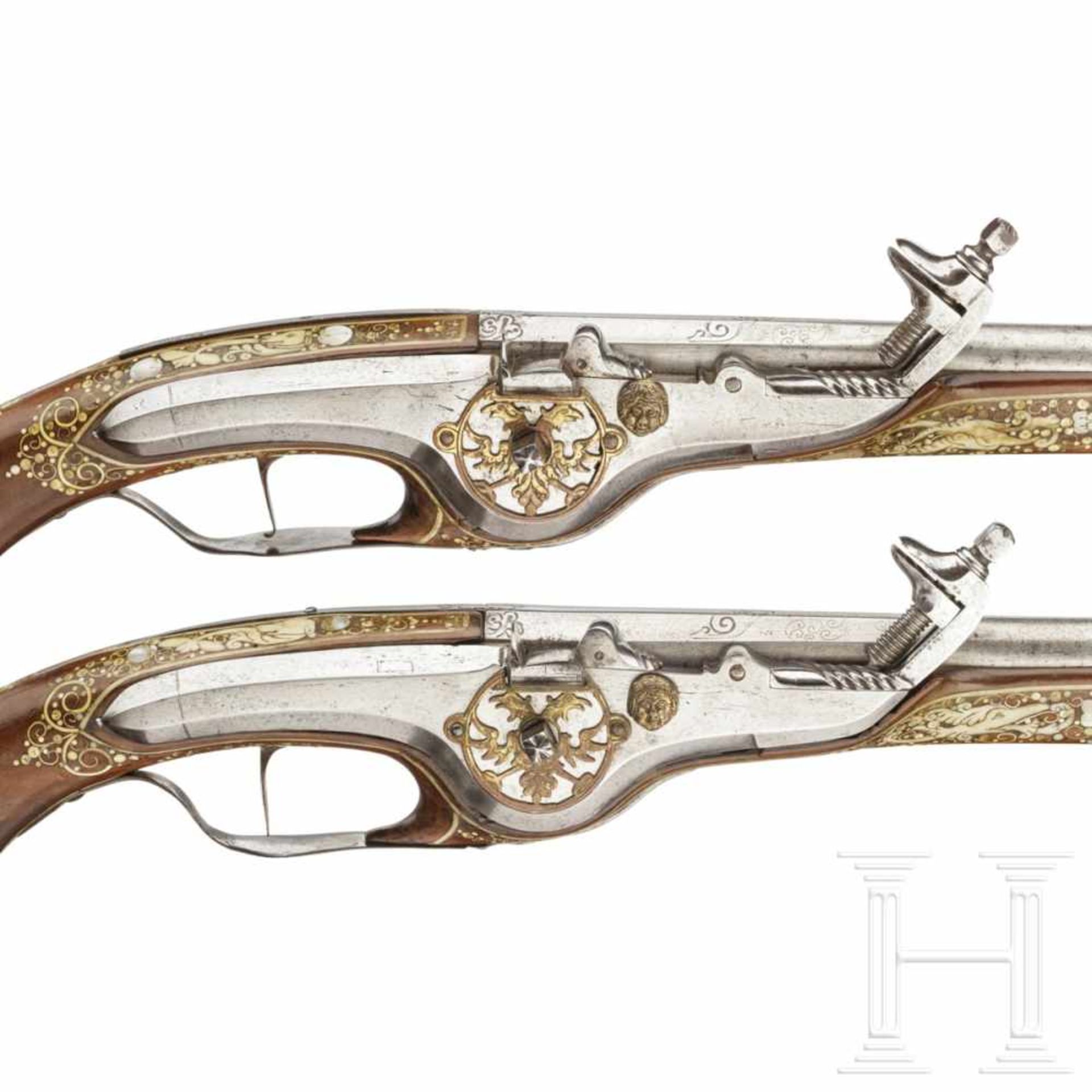 A distinguished pair of Bohemian long deluxe wheellock pistols, circa 1640Octagonal, then round, - Bild 6 aus 9