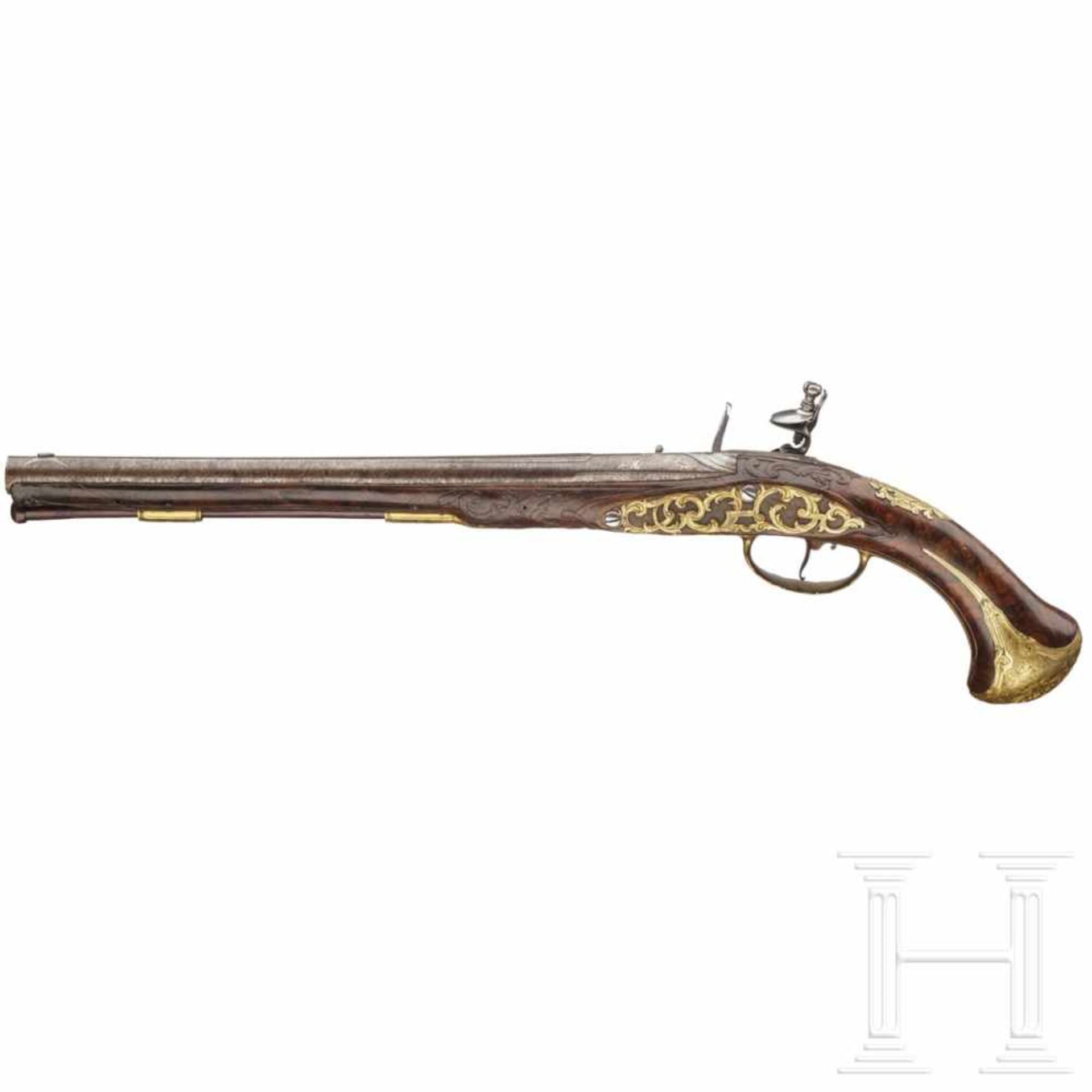 A deluxe flintlock pistol, Johann Schifter of Vienna, circa 1720/30Round barrel of fine, wrapped - Bild 2 aus 7