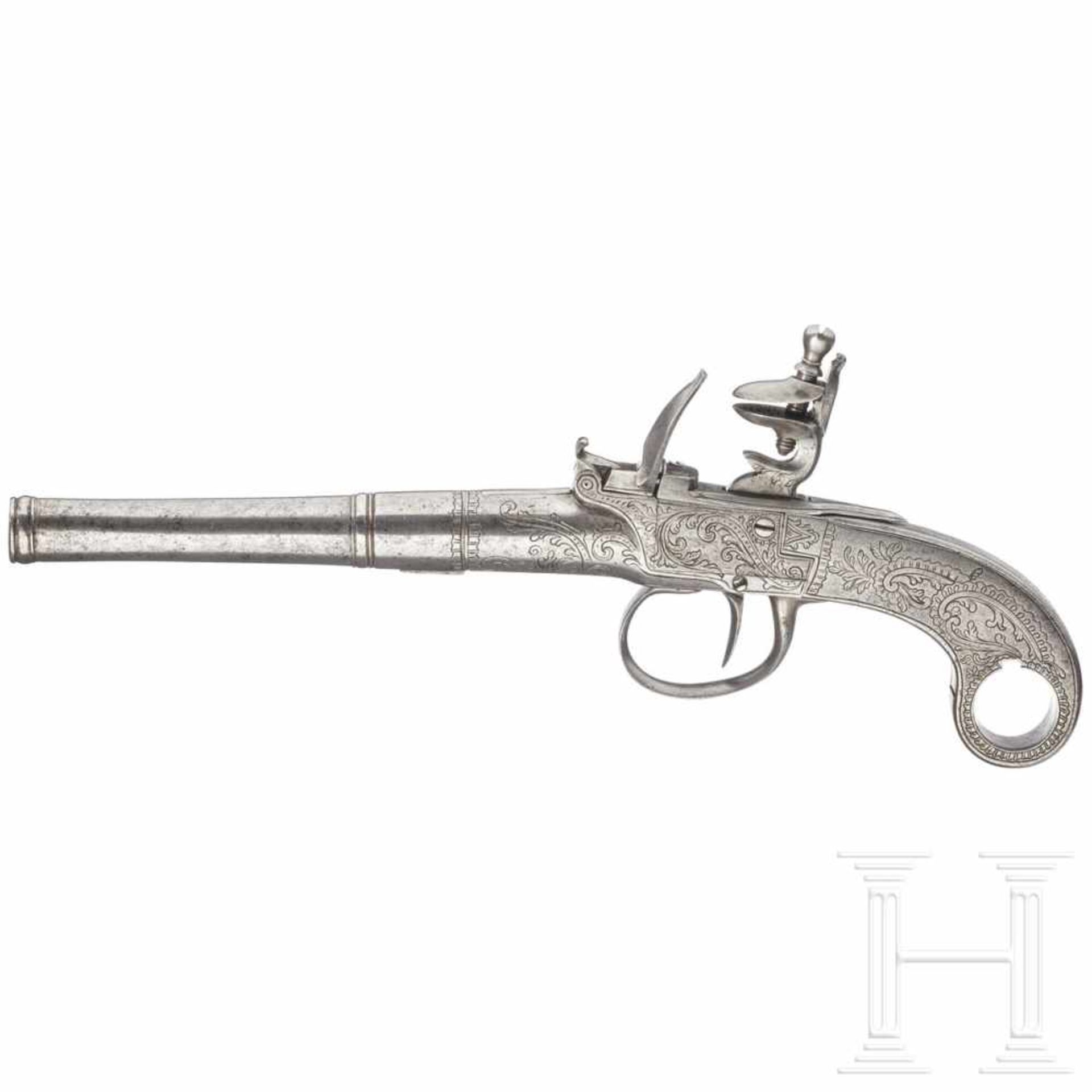 A French/Belgian all-metal flintlock terzerol, circa 1810Abschraubbarer, balustergegliederter, - Bild 2 aus 4