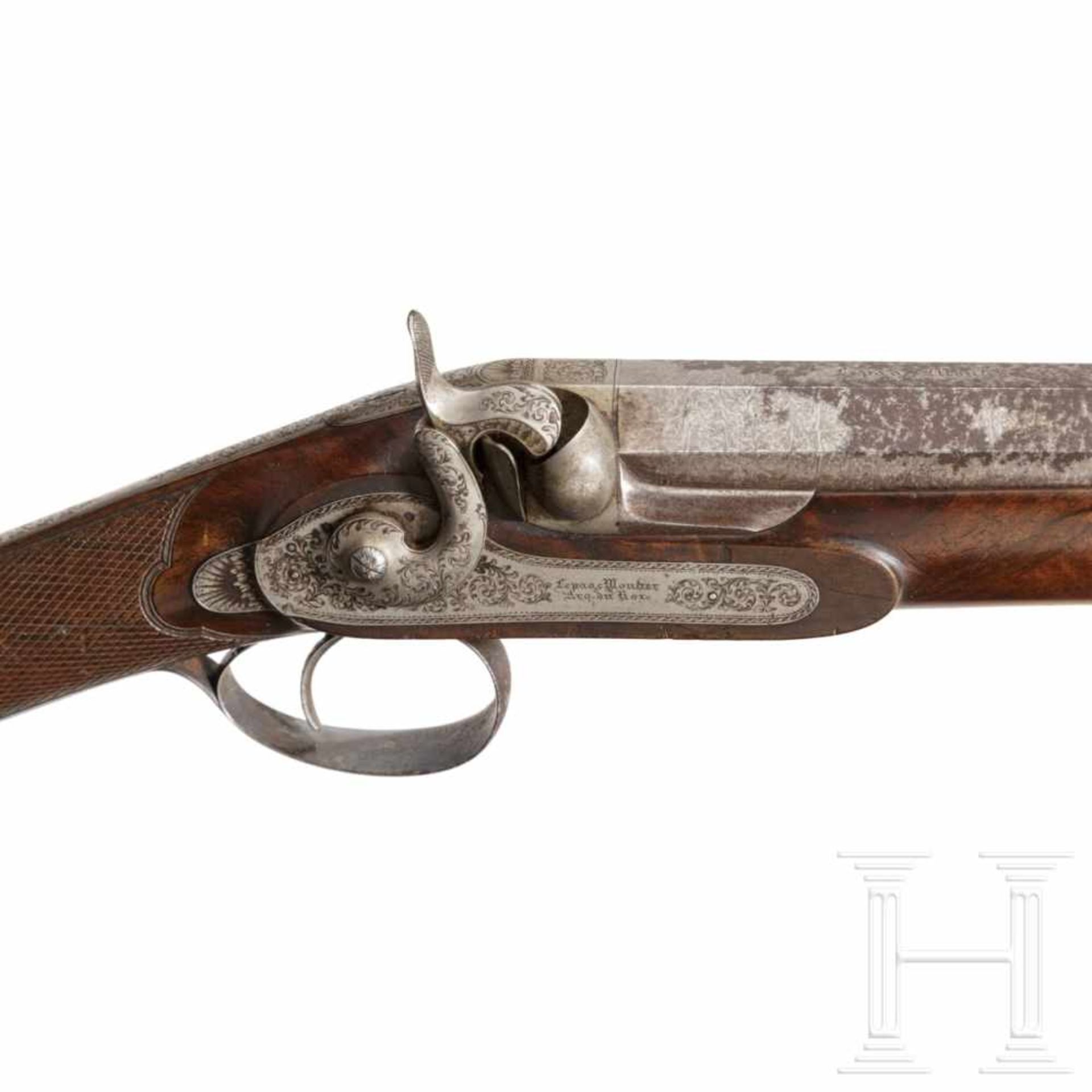 A percussion shotgun by Lepage Moutier in Paris, ca. 1850Über der Kammer achtkantiger, in - Bild 3 aus 4