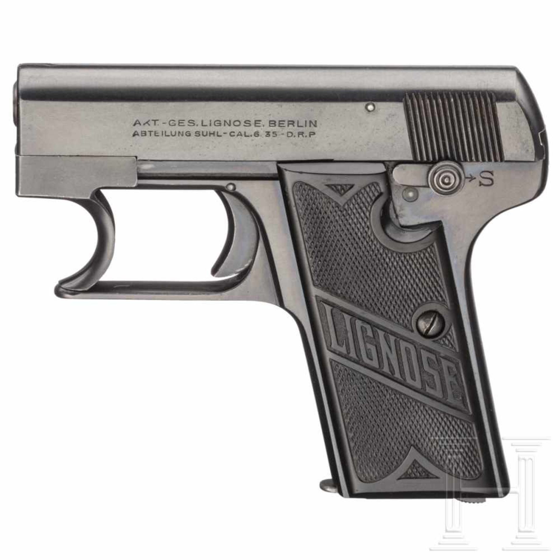 A Lignose M 3 A single-handed pistolKal. 6,35 mm Brown., Nr. 44703, nummerngleich. Blanker Lauf.