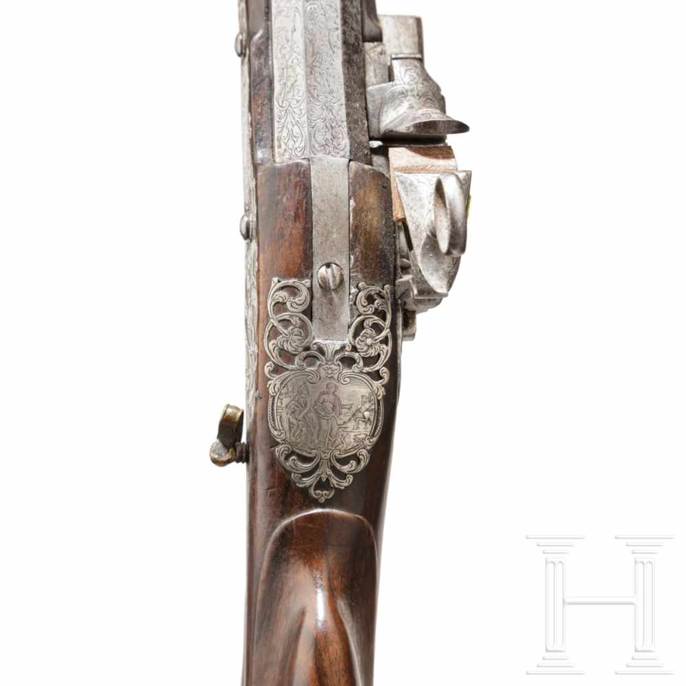 An Italian silver-mounted deluxe miquelet rifle, circa 1710/20Two-stage smooth-bore barrel, - Image 7 of 7