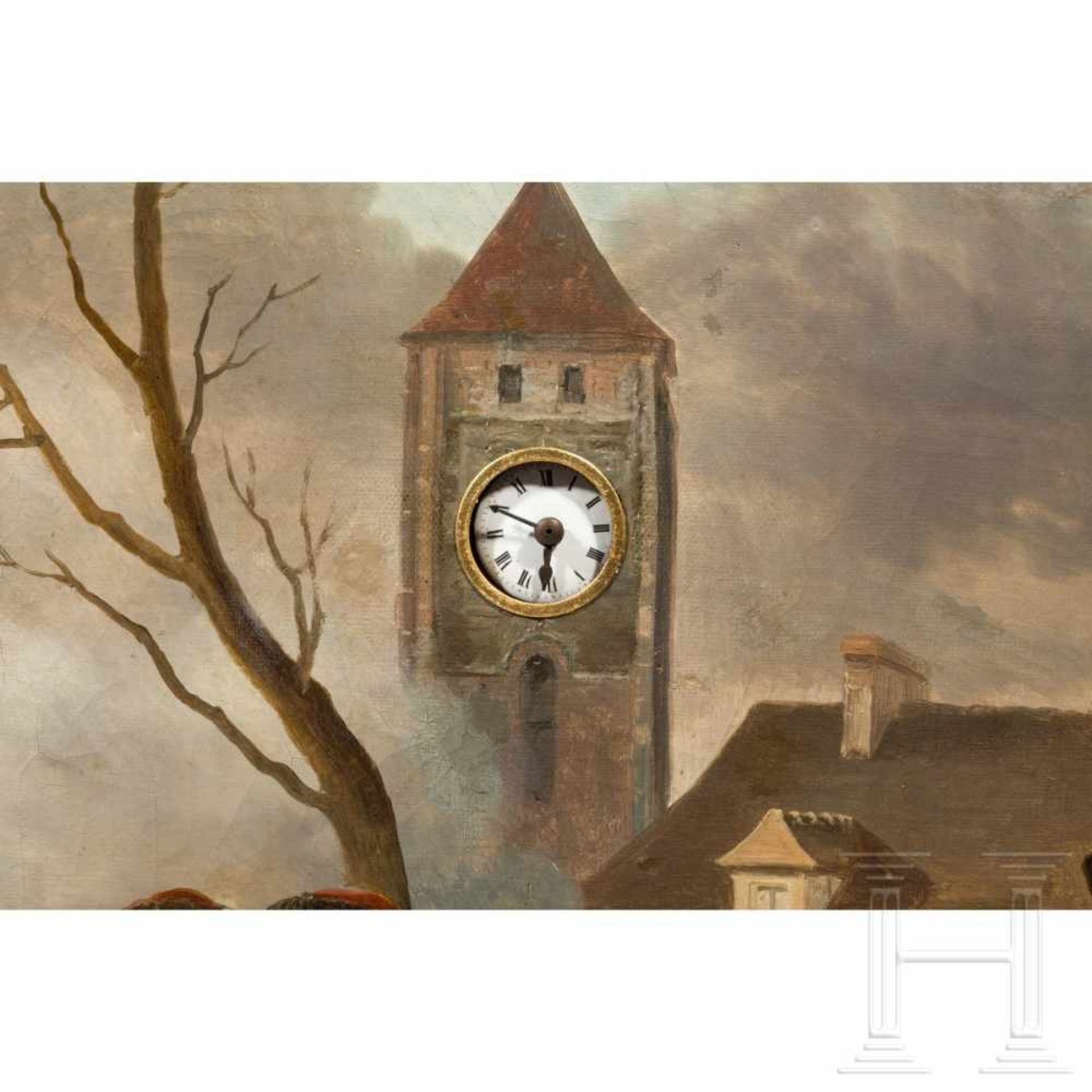 A picture clock, 19th centuryÖl auf Leinwand. Darstellung aus der Schlacht von Montereau am 18.2. - Bild 6 aus 11