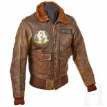 A USN Flight Jacket for Aviation PersonnelBrown leather type AN-J-3A jacket with fur collar and knit