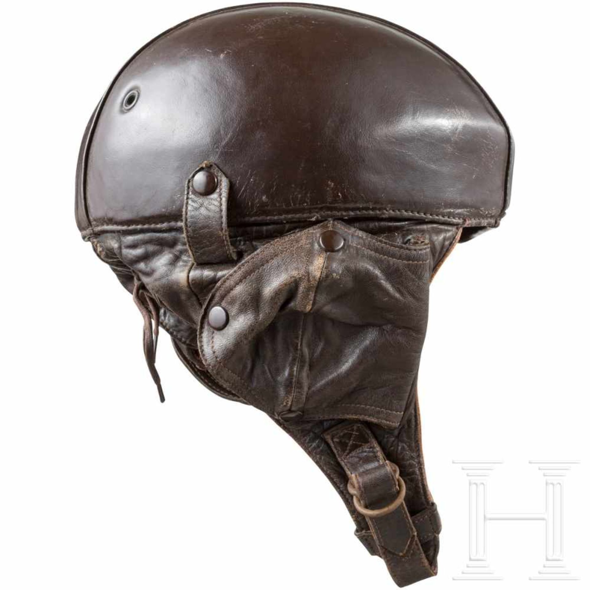 A helmet Airaile, first half of the 20th centuryHartschale mit braunem Leder bezogen, gepolsterte - Bild 2 aus 3