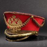 A shako M 1910 for a general of the cavalry in the Imperial LifeguardSturdy felt body covered with