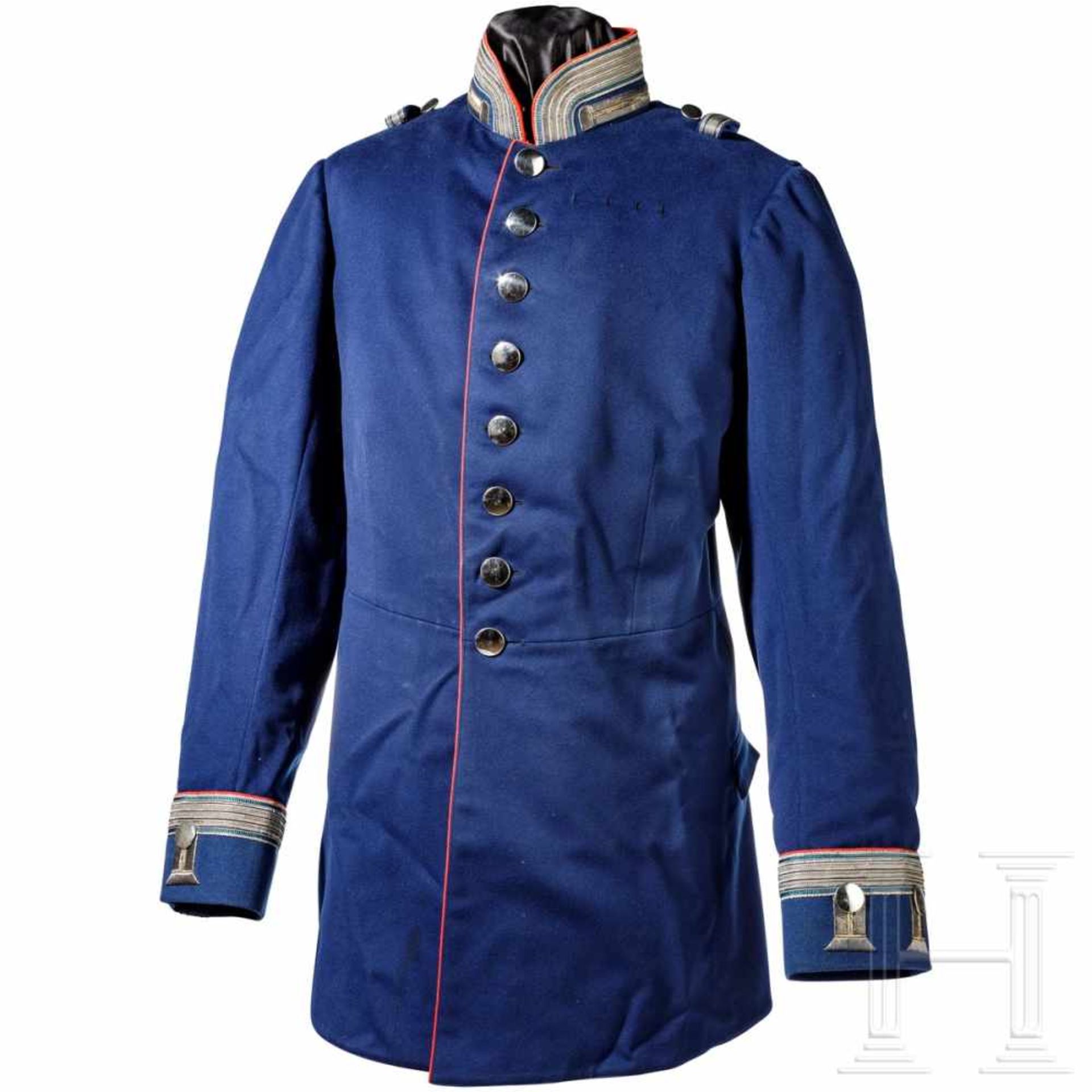 A tunic for officers in the Guard Cuirassier Regiment and a plate, circa 1900Feines, dunkelblaues