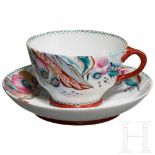 A rare porcelain cup and a saucer, design by Sergey Chekhonin, Russia, dated 1913 and Soviet